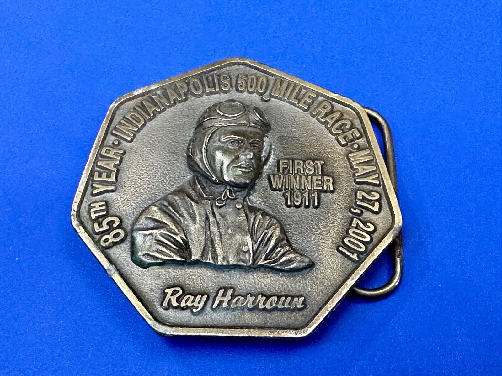 85th Indianapolis 500 Race Day First winner Ray Harrow commemorative belt buckle