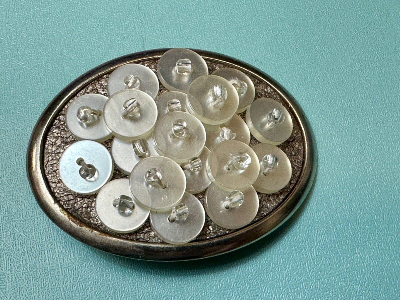 Artisan BUTTONS - seamstress silver tone oval belt buckle