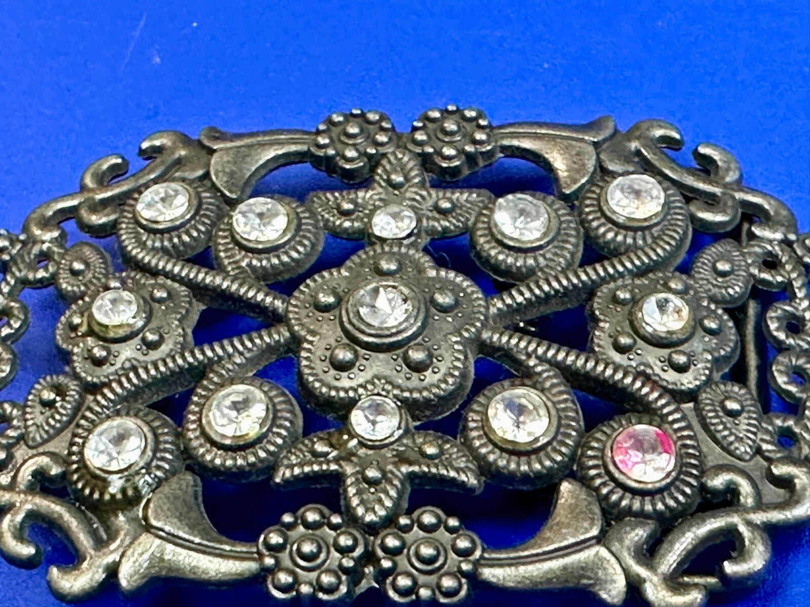 Victorian Style Chunky Clear  Rhinestone Accents See Through Vintage Belt Buckle