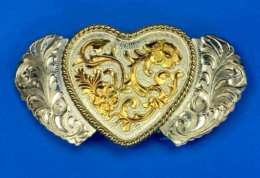 Three Hearts Flower Ornate Quality! Jg Hallmark Vintage Belt Buckle