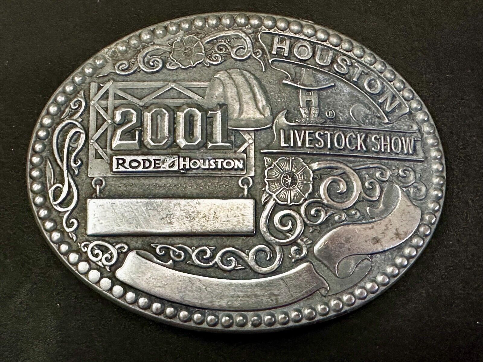 2001 Houston Rodeo & Livestock Show Texas Blank Trophy Ribbon Belt Buckle