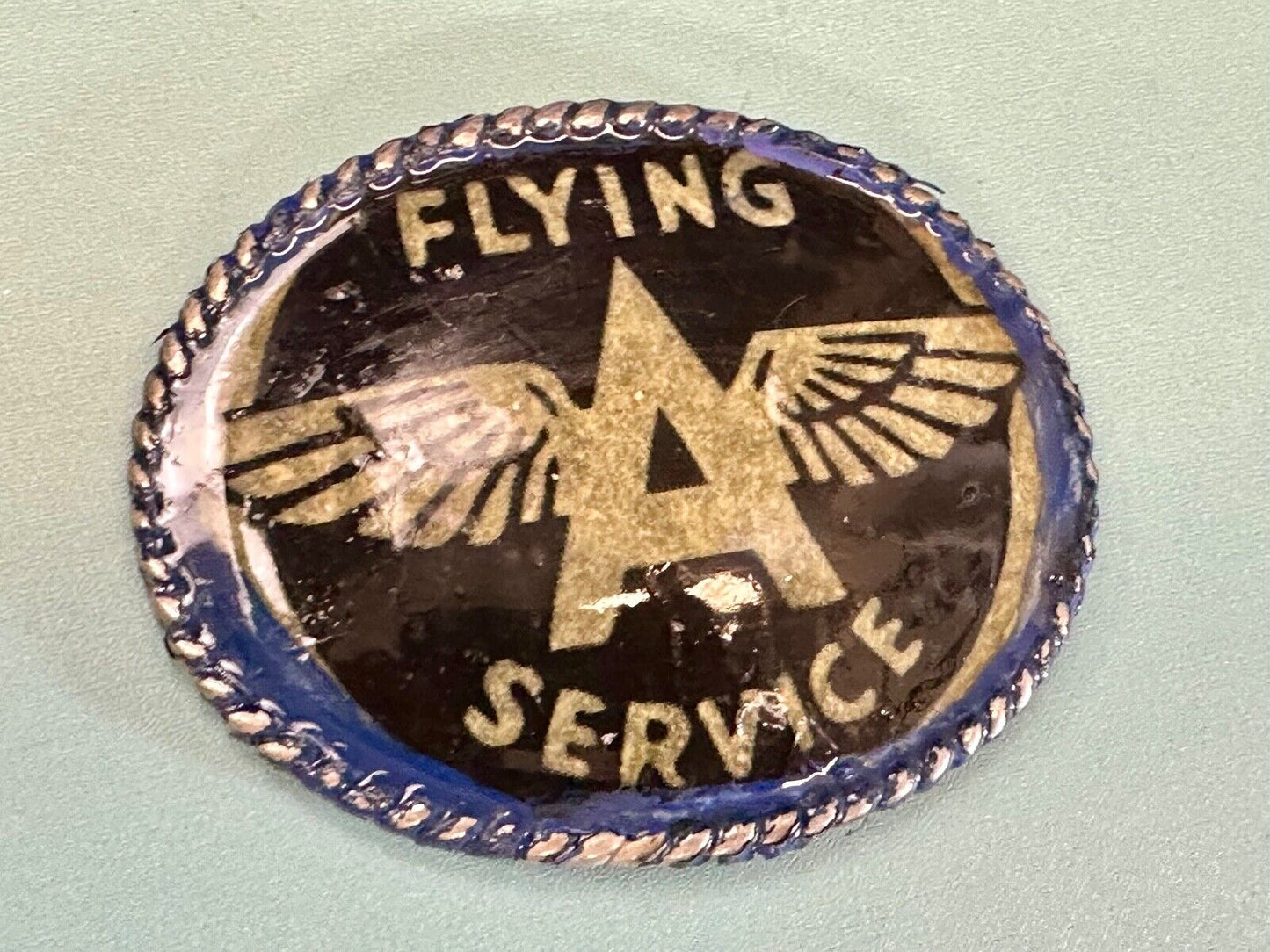 A W/ wings - Pilot's Airplane Flying Service large custom Vintage belt buckle