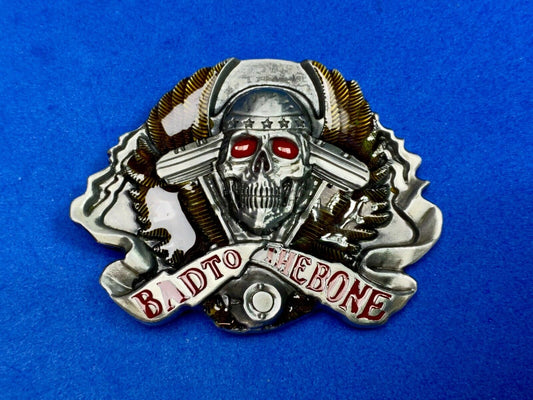 Bad to the bone - Red eyes Bikers Motorcycle Riders skull and wings belt buckle