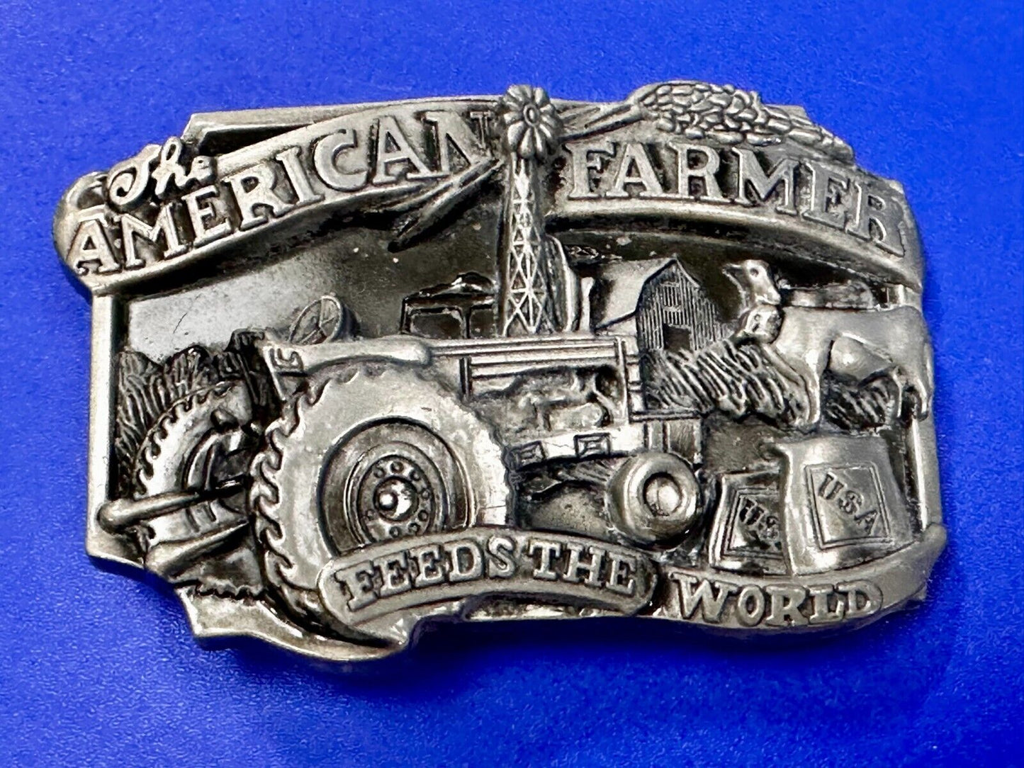 USA American Farmer Feeds The World Farm Barn Tractor Silver Color Belt Buckle