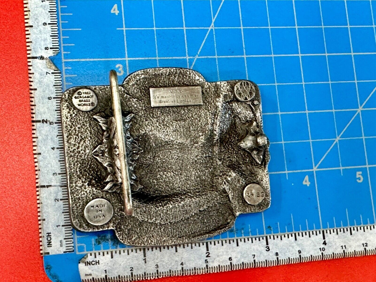 U.S. Army Belt Buckle Tank Flag vintage 1982 Bergamot Brass Works K-32