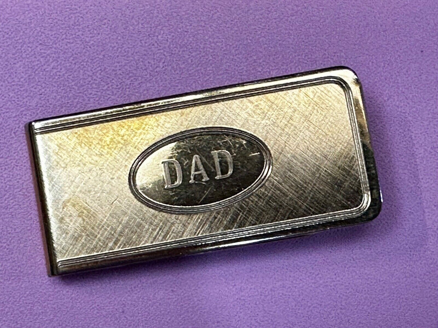 Vintage Gold Tone Money Clip Bill Holder Engraved DAD - Perfect Fathers Gift!