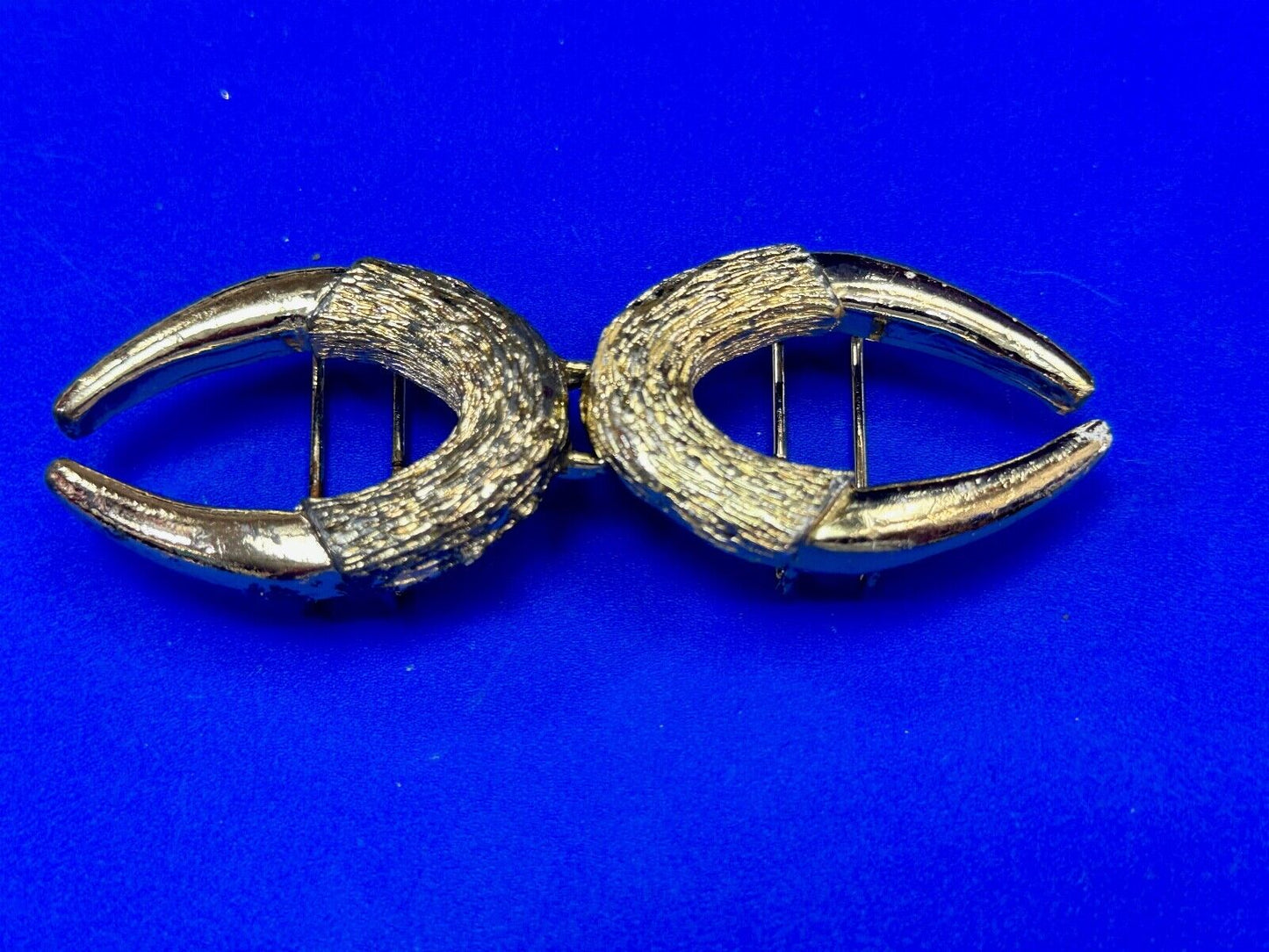 Two piece gold tone Horn Shape? interconnecting vintage belt buckle