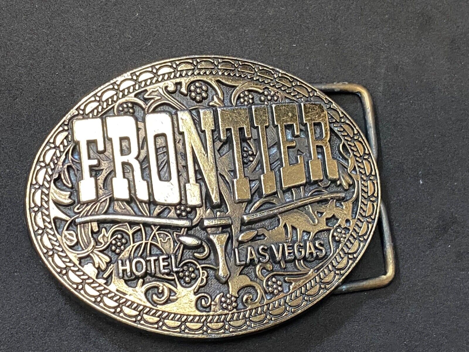 Vintage Frontier Hotel Old Las Vegas Belt Buckle Casino Nevada Western Longhorn