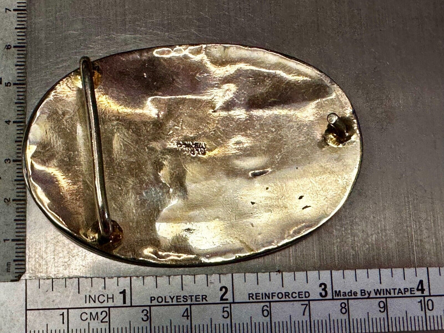 Artisan Natural Abalone Shell Vintage Belt Buckle Stamped Alpaca Mexico