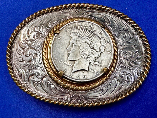 USA Peace Dollar 1922 Liberty Coin Collectors Montana Silversmiths Belt Buckle