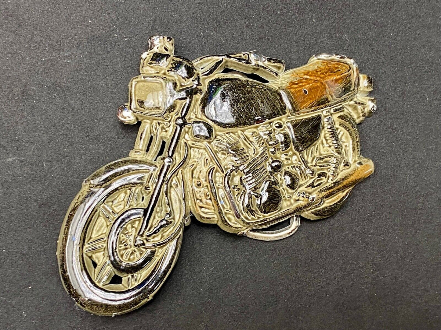 4" wide cut out Motorcycle shaped brown black & silver color belt buckle 