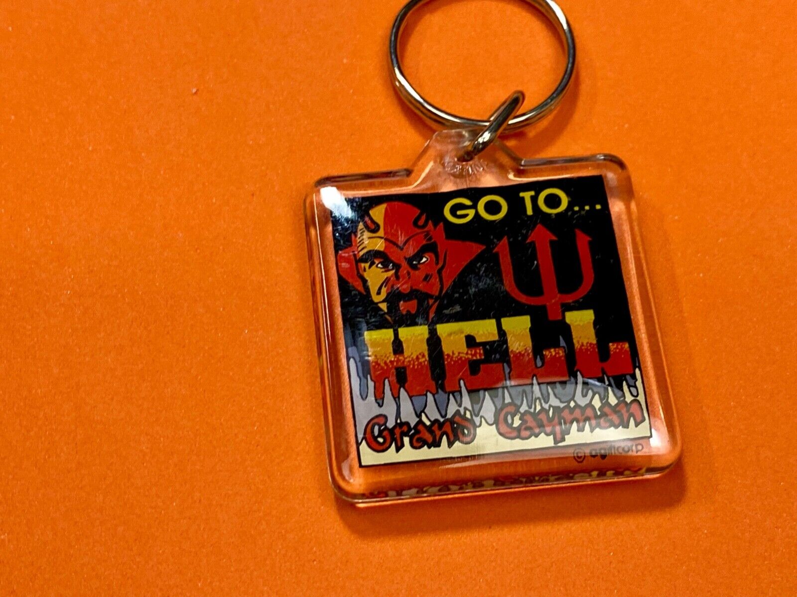 Vintage GO TO HELL Grand Cayman Devil Travel Souvenir Keychain - Key Ring Chain