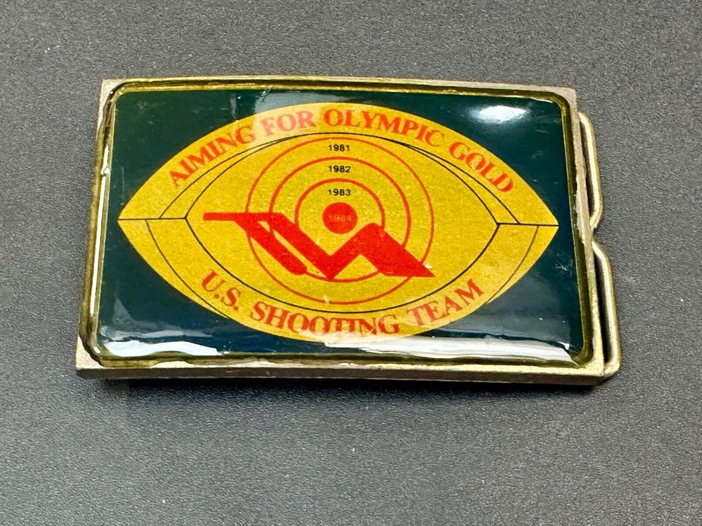 Aiming for Olympic Gold US shooting team 1984 belt buckle