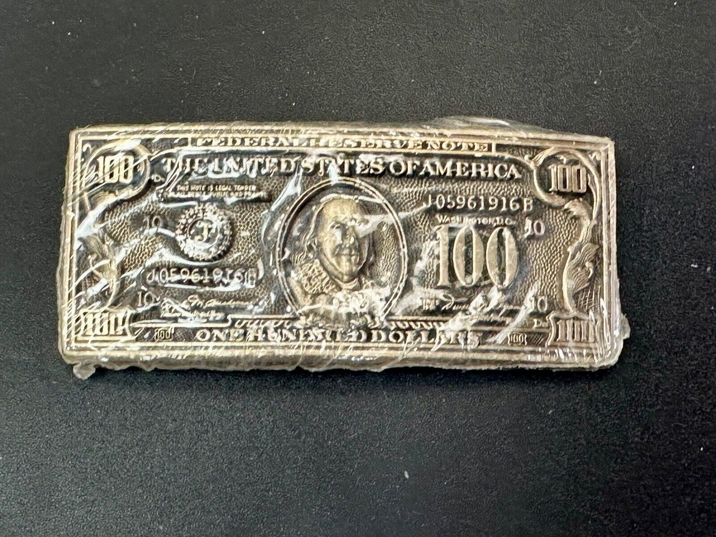 100 Dollar Bill Benjamin Solid Brass NOS Belt Buckle by Award Design Medals