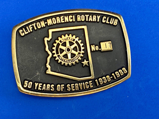 Vintage Clifton Morenci Rotary Club 50 years of service celebration belt buckle 