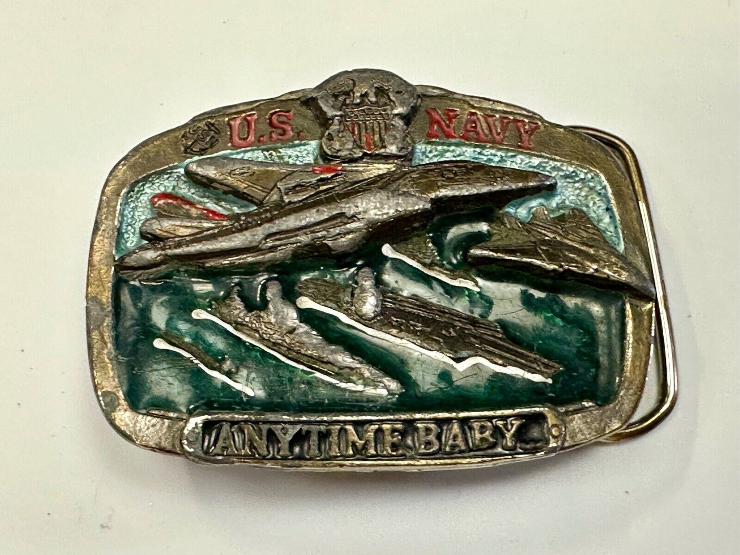 US Navy Anytime Baby 1983 Colorful Great American Belt Buckle