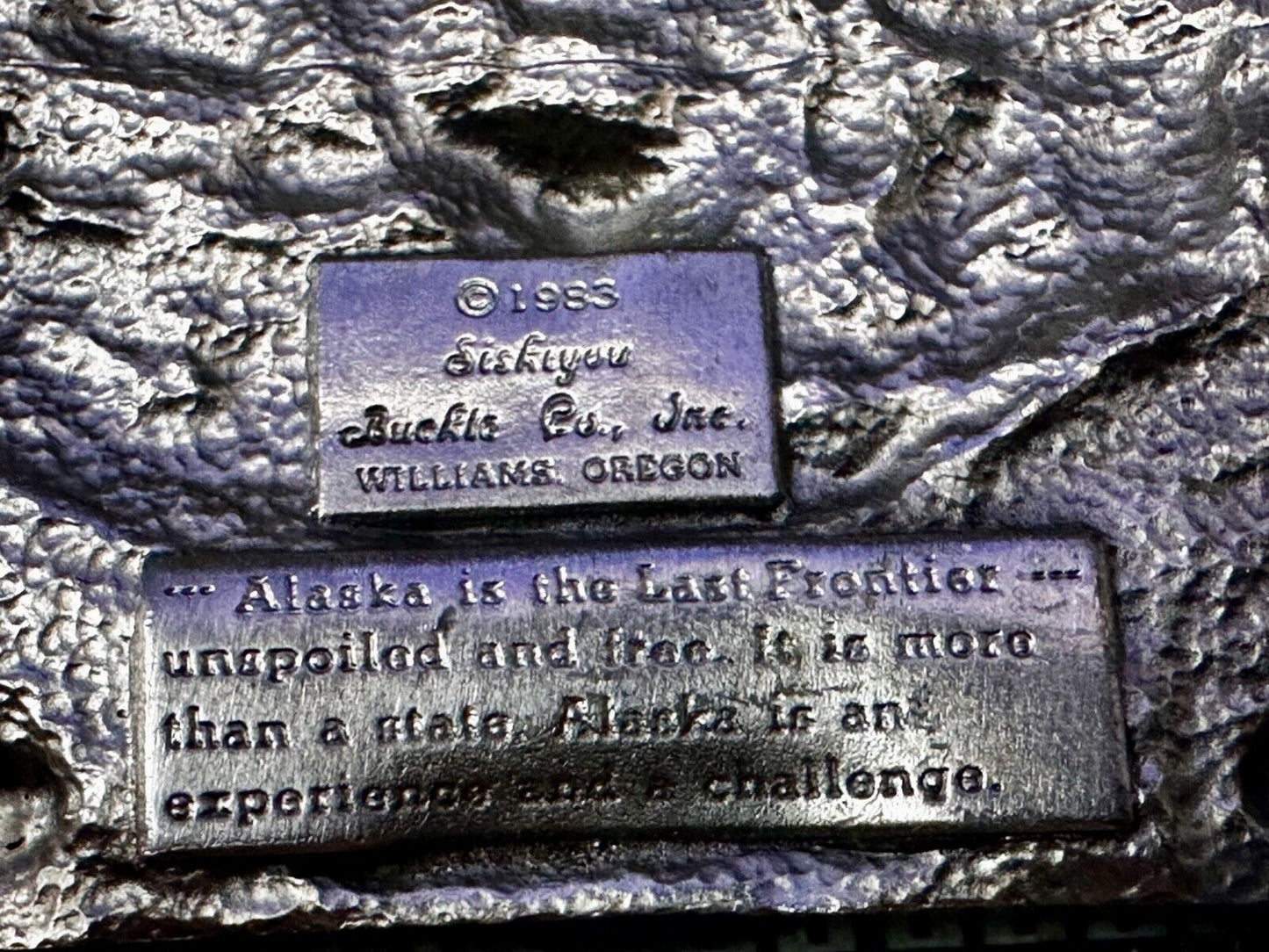 Alaska The Great Land -  Last Frontier State 1980's Siskiyou Pewter Belt Buckle