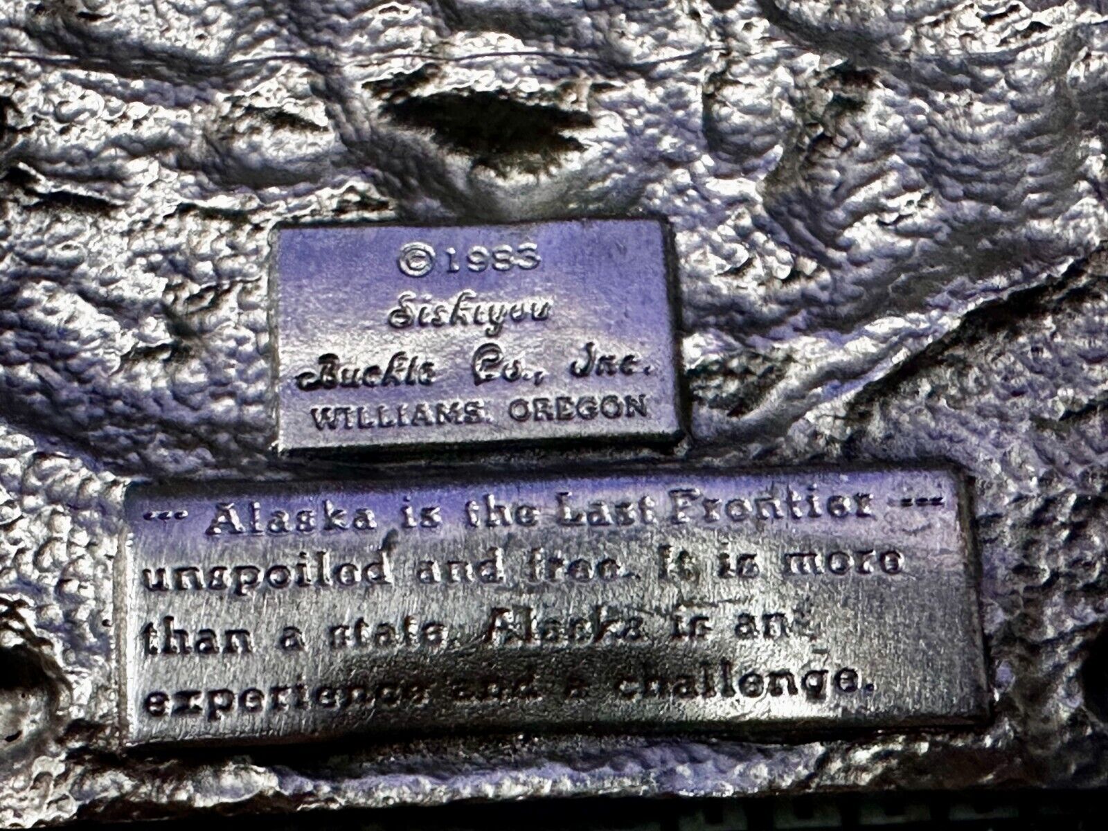 Alaska The Great Land -  Last Frontier State 1980's Siskiyou Pewter Belt Buckle