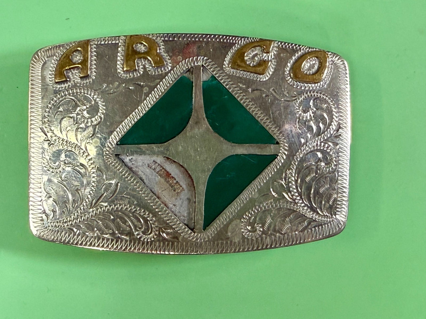 Arco Company?  Inlay Inlaid Western Engraved Vintage Belt Buckle - To Repair