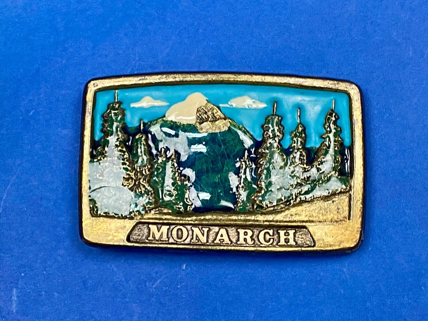 1981 Monarch Commemorative Belt Buckle  Wyoming Imountain Clearing No 1003 A