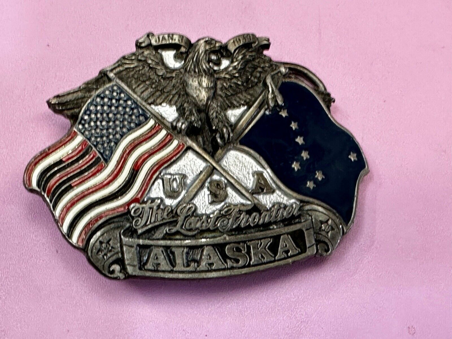 Alaska The Last Frontier Vintage 1992 Great American Products Belt Buckle