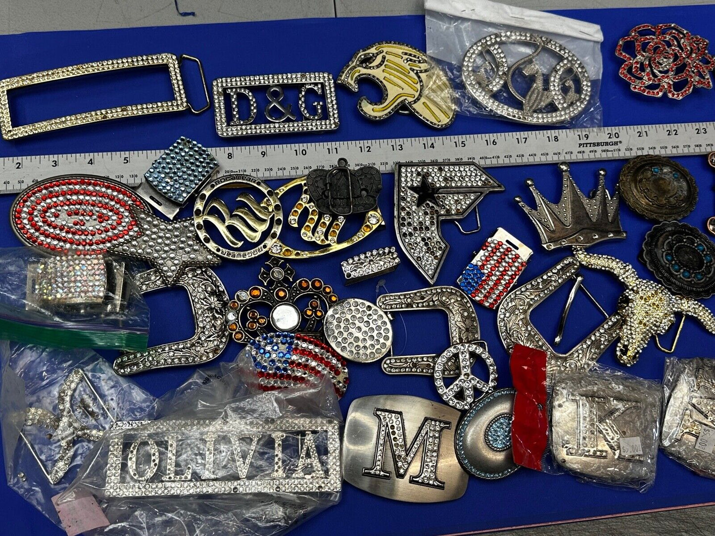 34 Bulk Lot Junk Drawer Grab Bag  to REPAIR Belt Buckle - Missing Rhinestone's