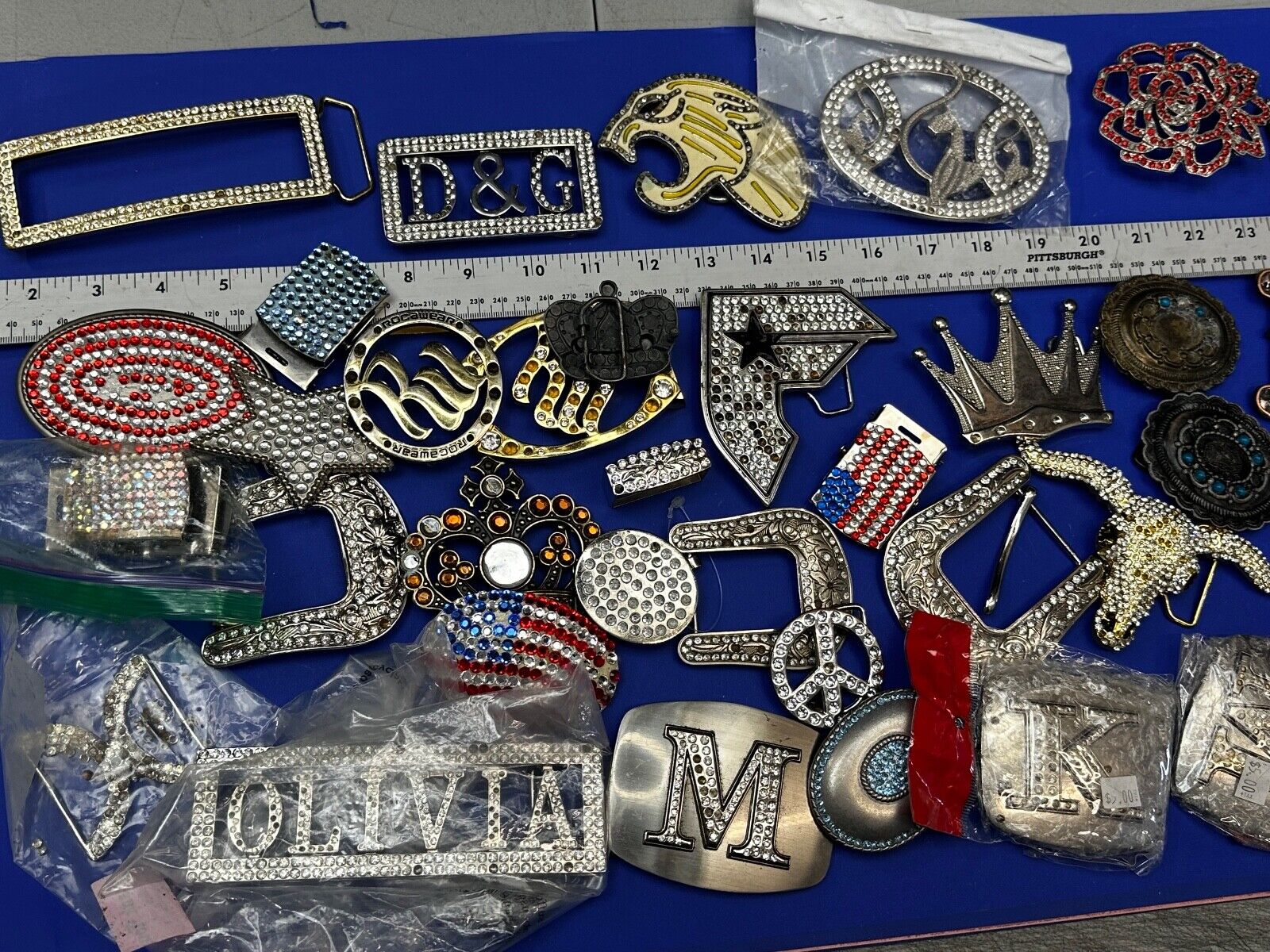 34 Bulk Lot Junk Drawer Grab Bag  to REPAIR Belt Buckle - Missing Rhinestone's