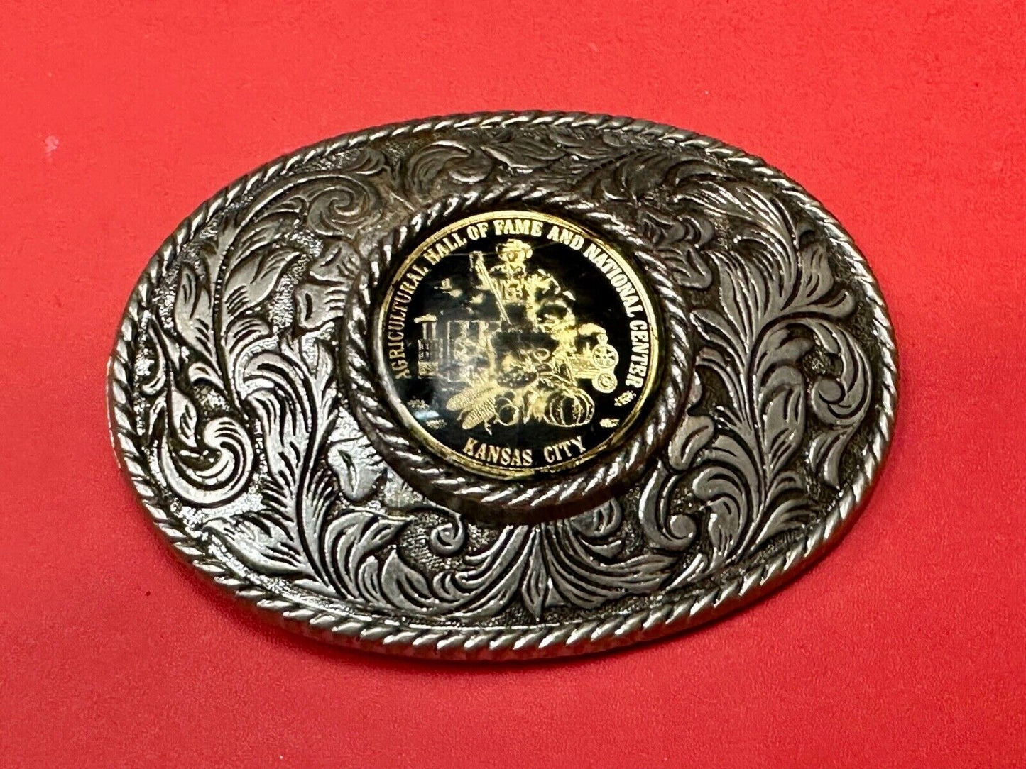 Agricultural Hall of Fame Kansas City western round centerpiece Belt Buckle