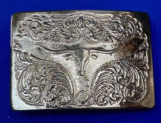 Vintage longhorn cow steer western flower swirl design belt buckle