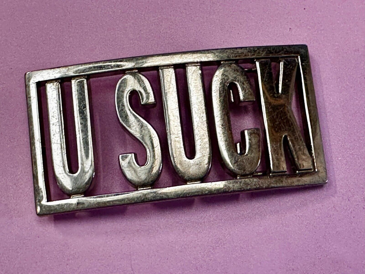U SUCK Novelty Statement Express Your Opinion! Block Letters Large Belt Buckle