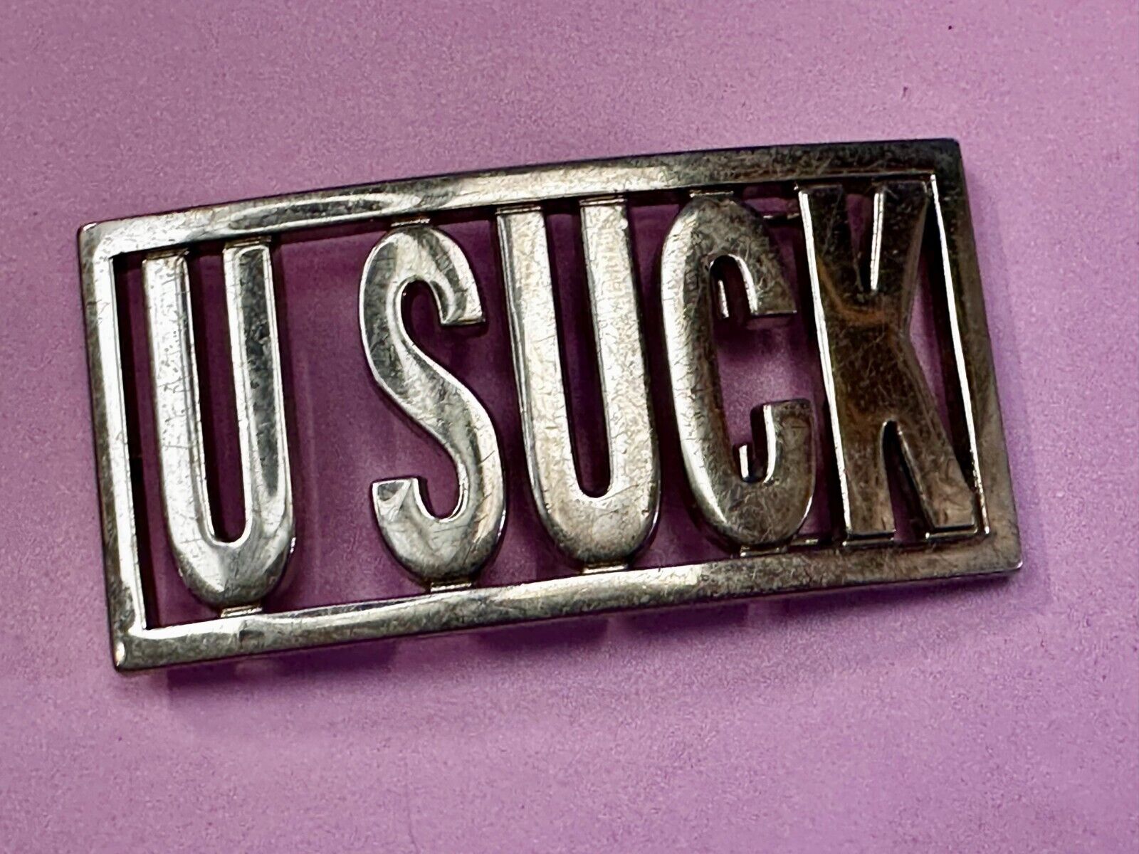 U SUCK Novelty Statement Express Your Opinion! Block Letters Large Belt Buckle