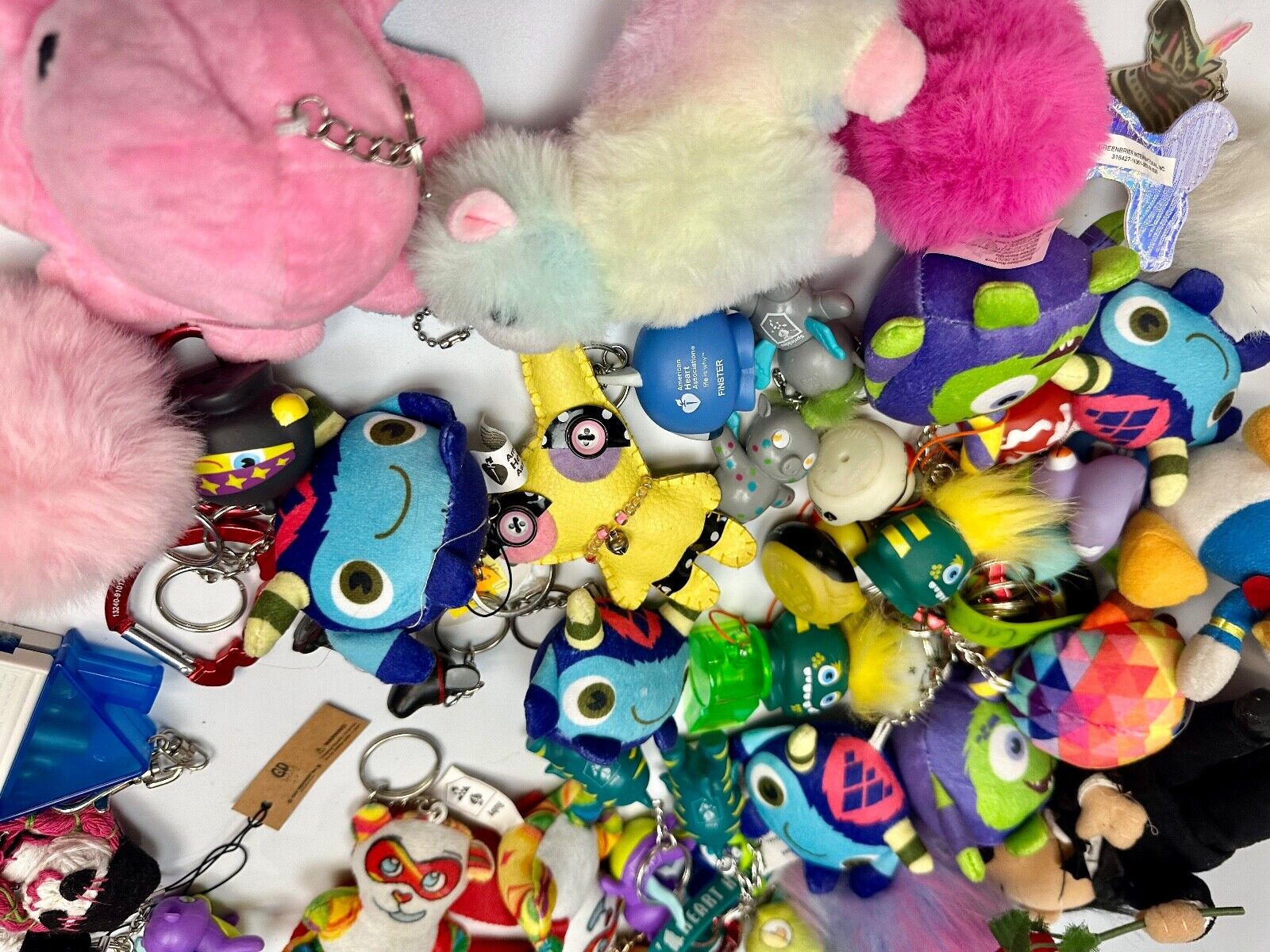 Around 75 plush doll Keychains Resale Bulk Lot, Junk Drawer Grab Bag