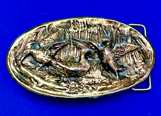 Two Ducks Frolicking In Pond Vintage 1970's Adezy Denver Belt Buckle