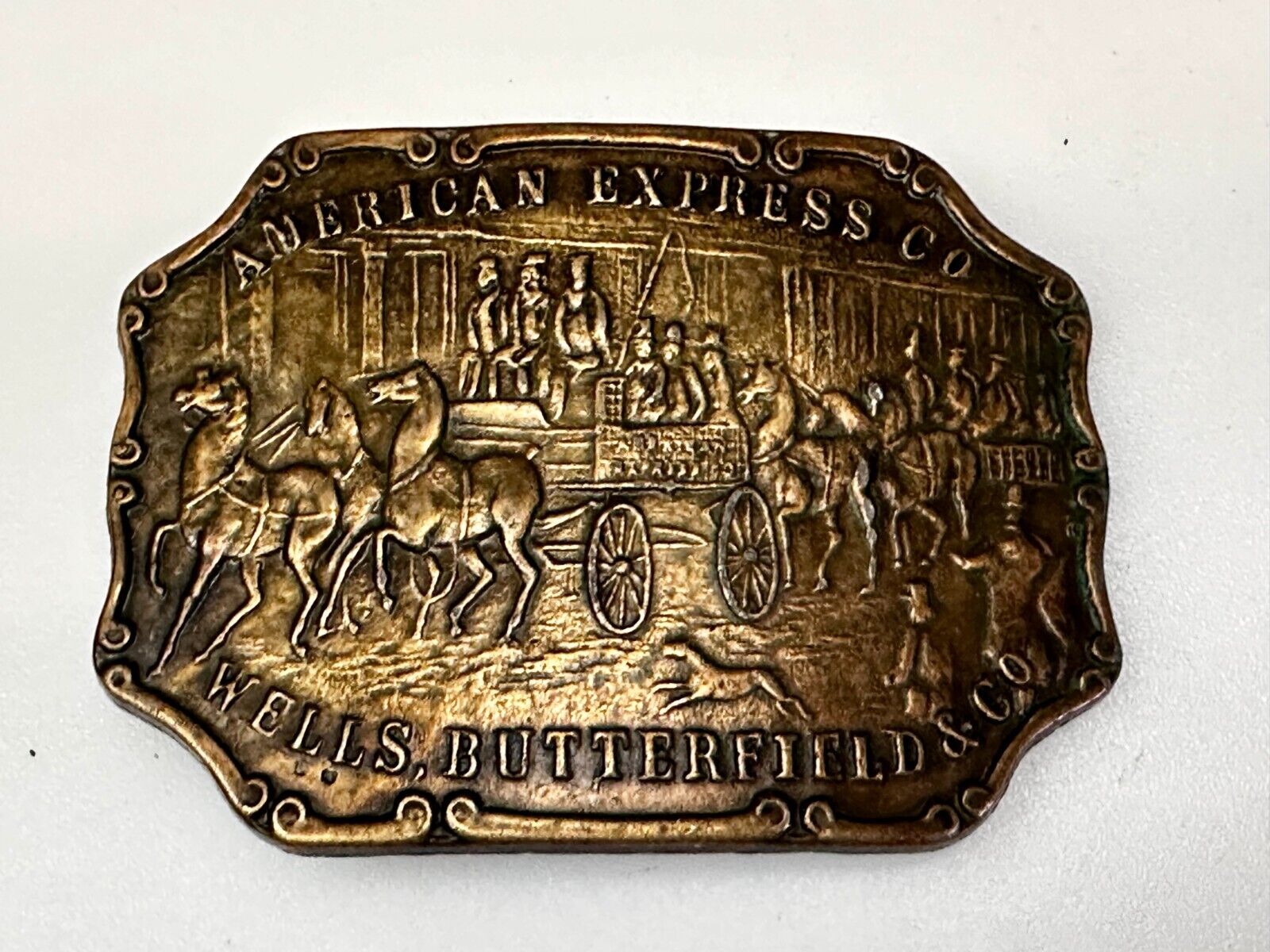 American Express Co Wells Butterfield Vintage Bank Stagecoach Scene Belt Buckle