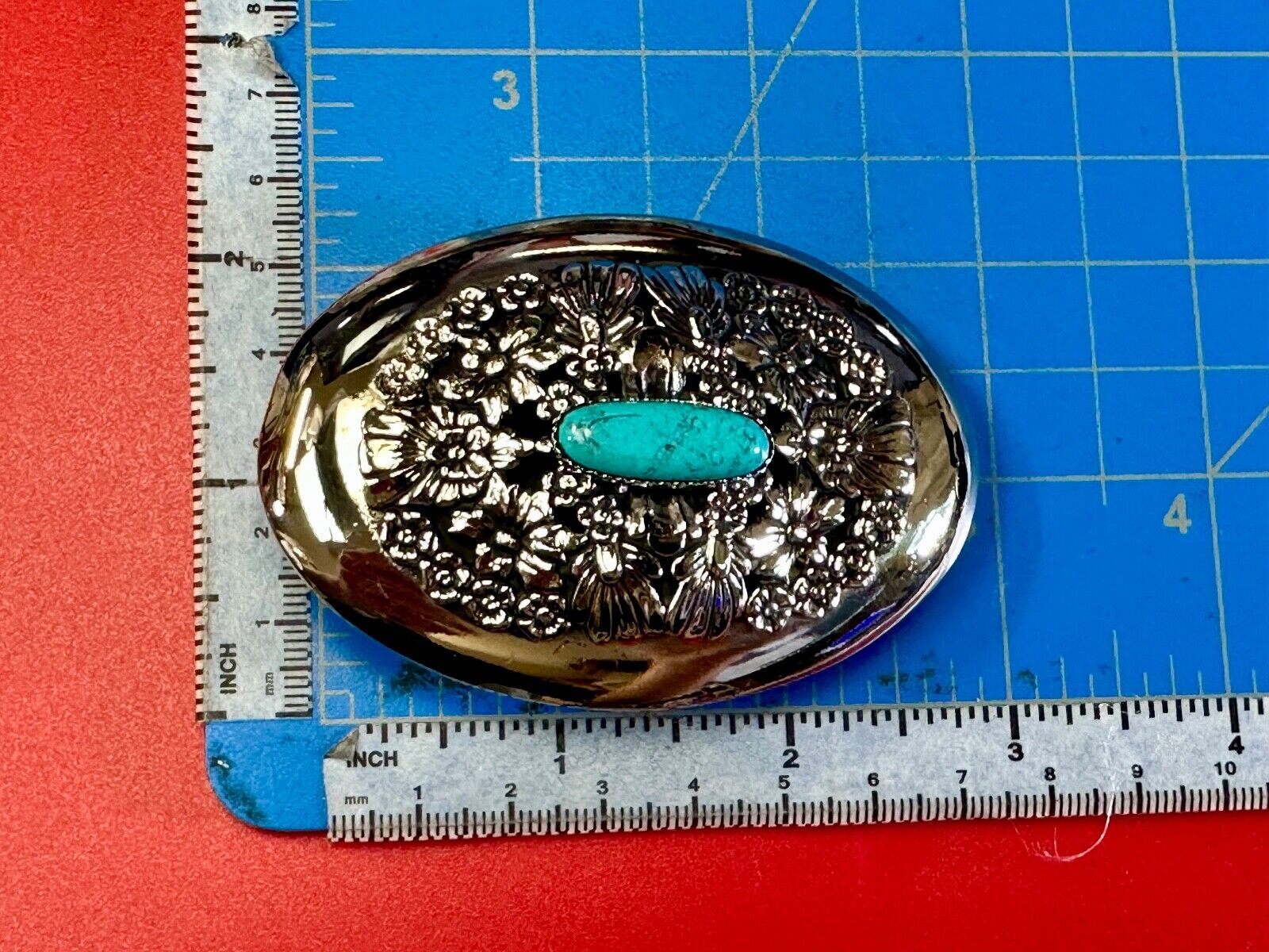 BC - B Cayaditto Zuni Native American Indian turquoise cab stone belt buckle