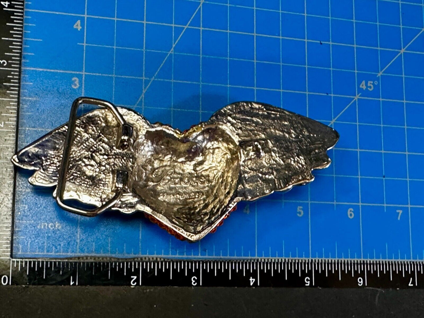 Angel Wings Orange Heart Shaped Rhinestone Covered 2001 Bridget Belt Buckle