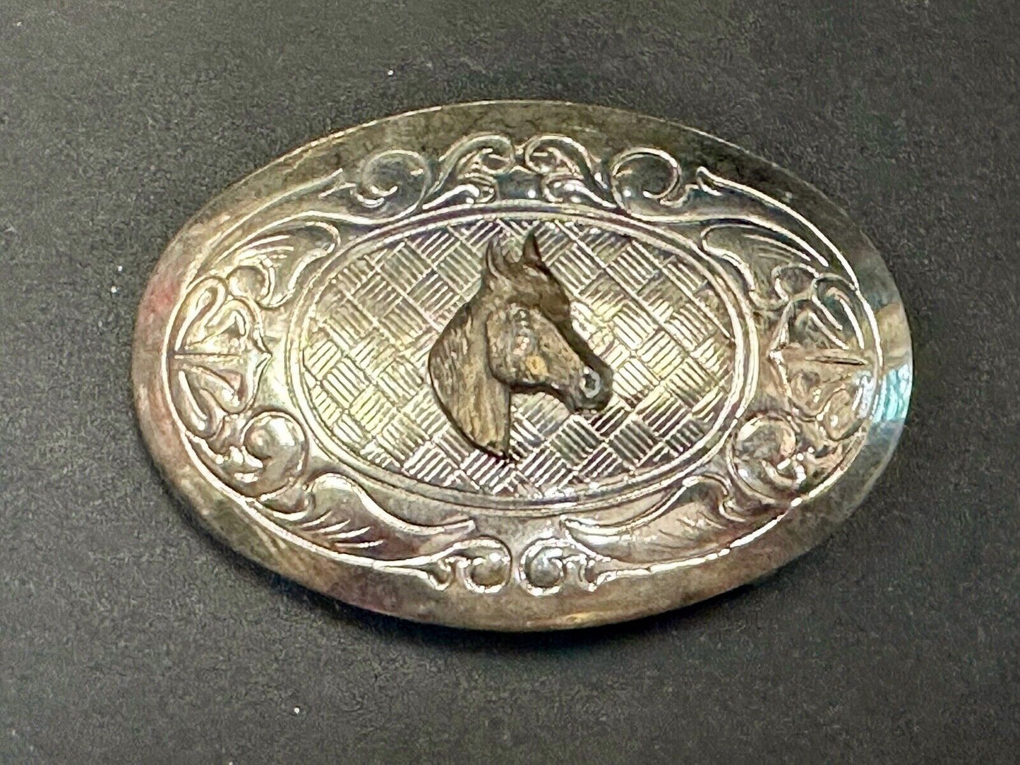 Vintage horse head two tone oval USA made belt buckle