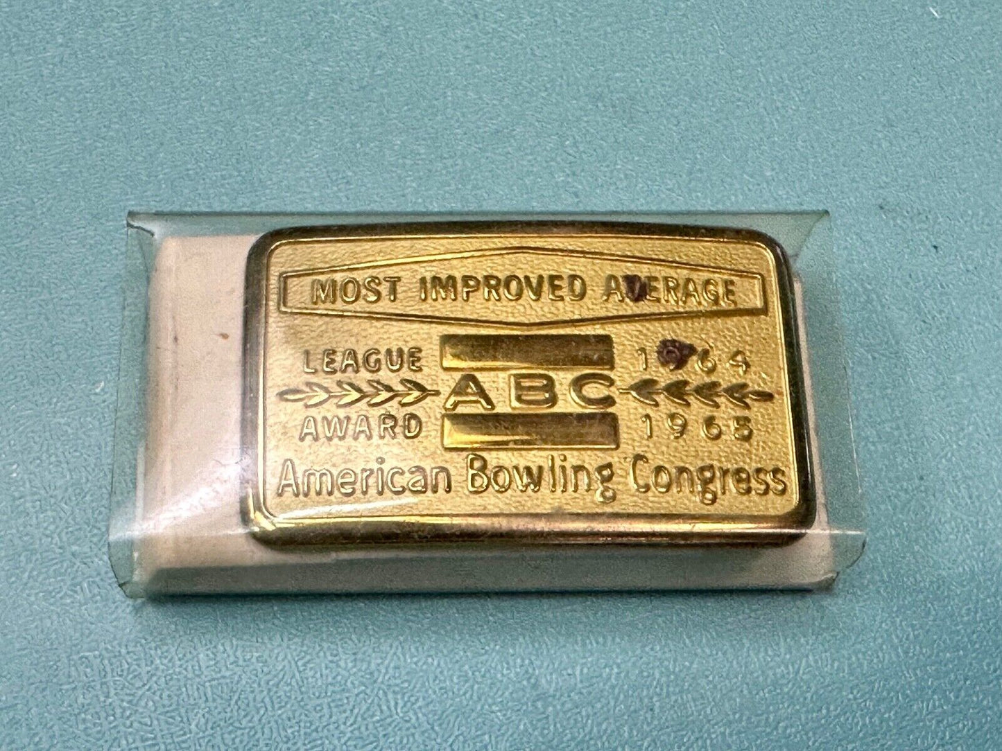 ABC Bowling League Award NOT engraved most improved trophy  1964 belt buckle