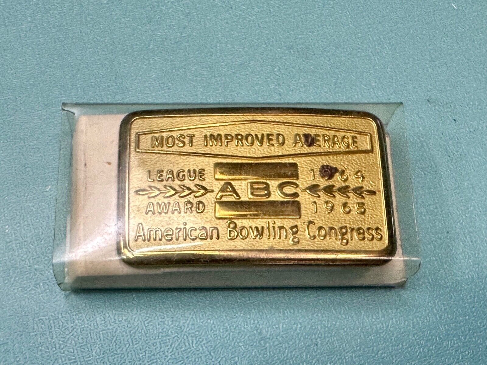 ABC Bowling League Award NOT engraved most improved trophy  1964 belt buckle