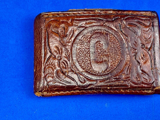 Vintage Leather stitched initial letter monogram C belt buckle 