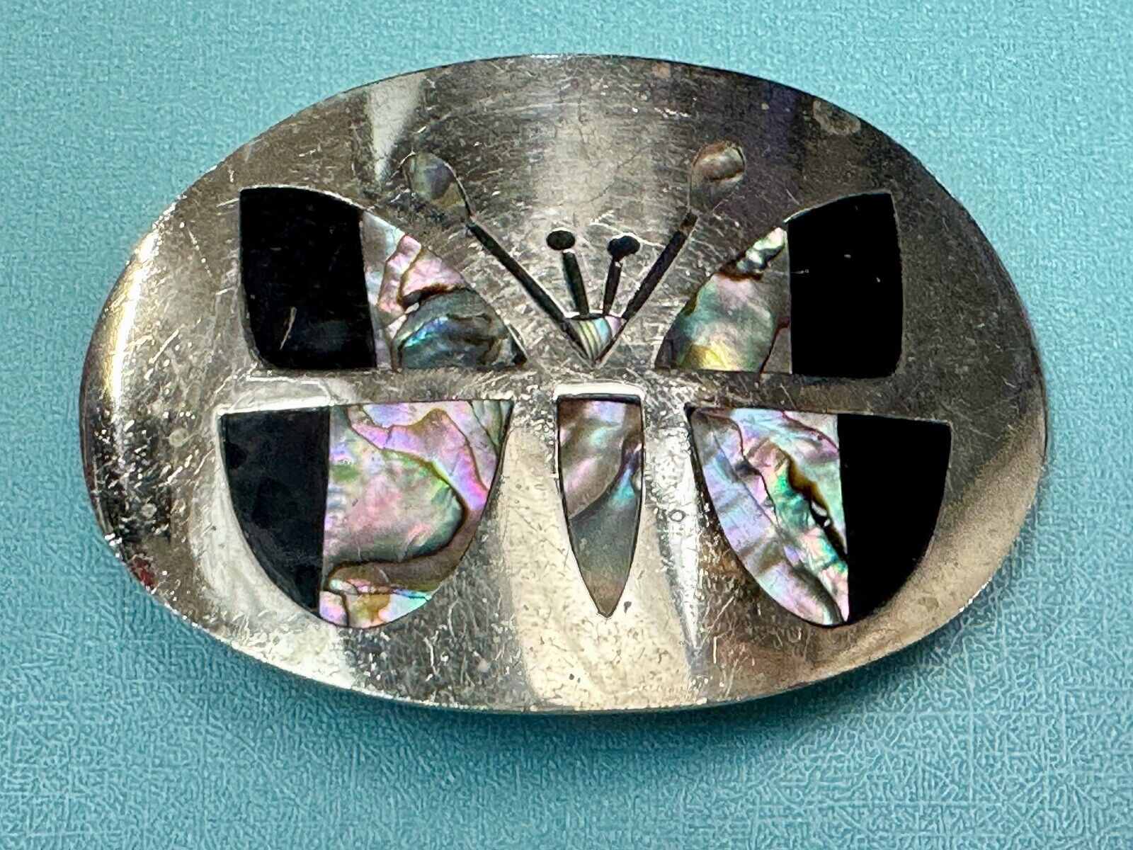 Abalone Shell Butterfly - Gorgeous vintage raised sterling silver?  belt buckle