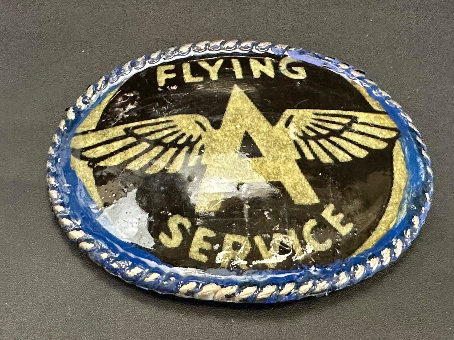 A W/ wings - Pilot's Airplane Flying Service large custom Vintage belt buckle