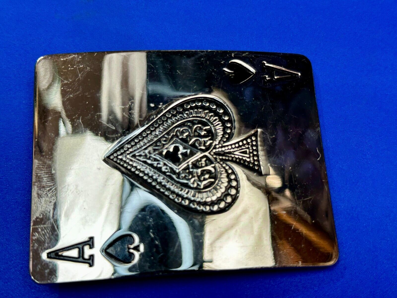 Ace of Spades Playing Cards LARGE  Silver Tone Belt Buckle CI Records & Skates