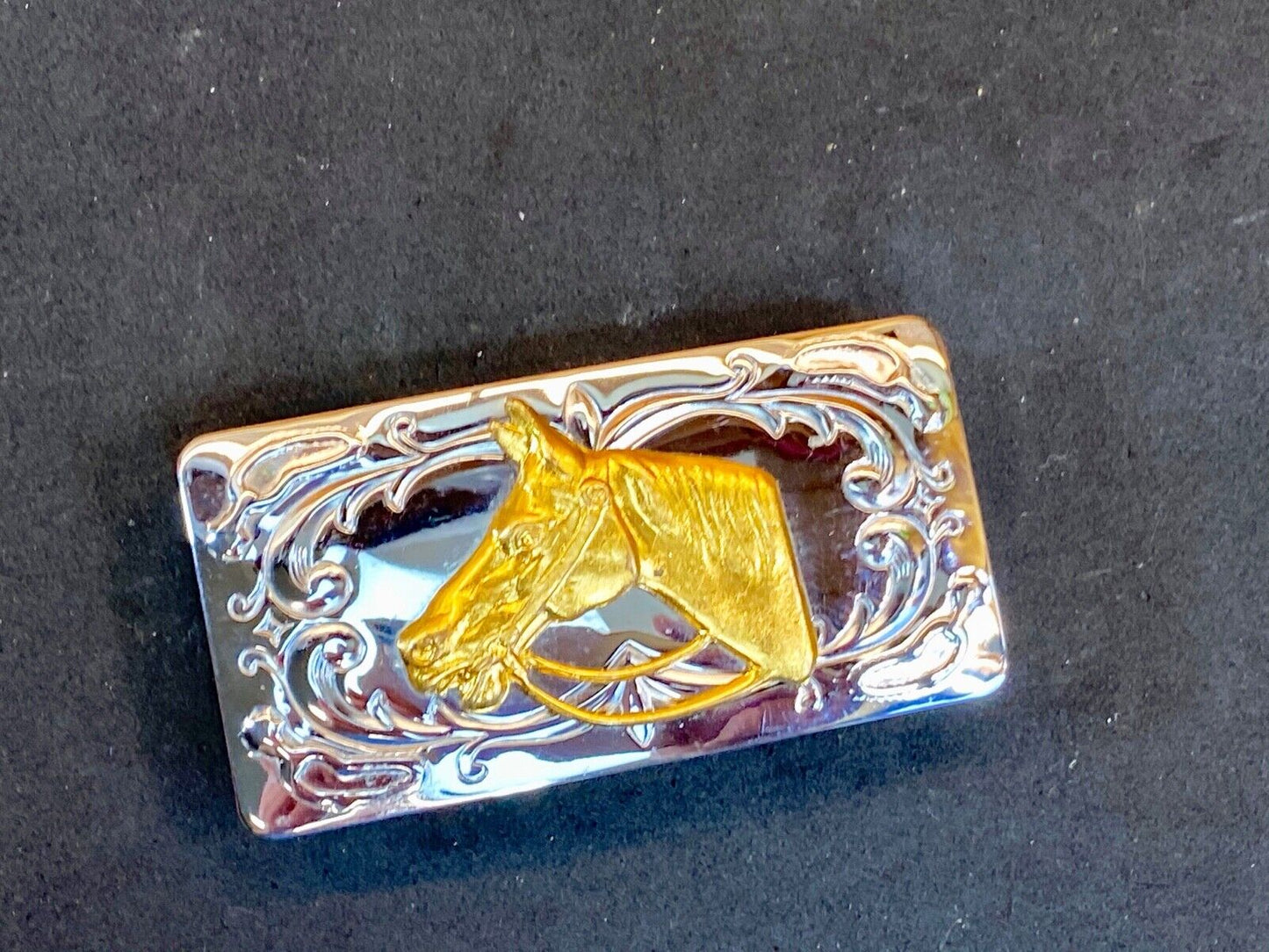 Usa Made Horse Head Bust Mixed Metal Belt Buckle 