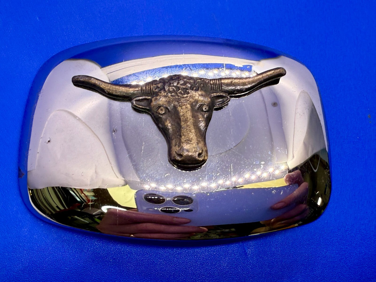 Vintage Chambers Texas Longhorn Two Tone  HIGHLY REFLECTIVE Beveled Belt Buckle