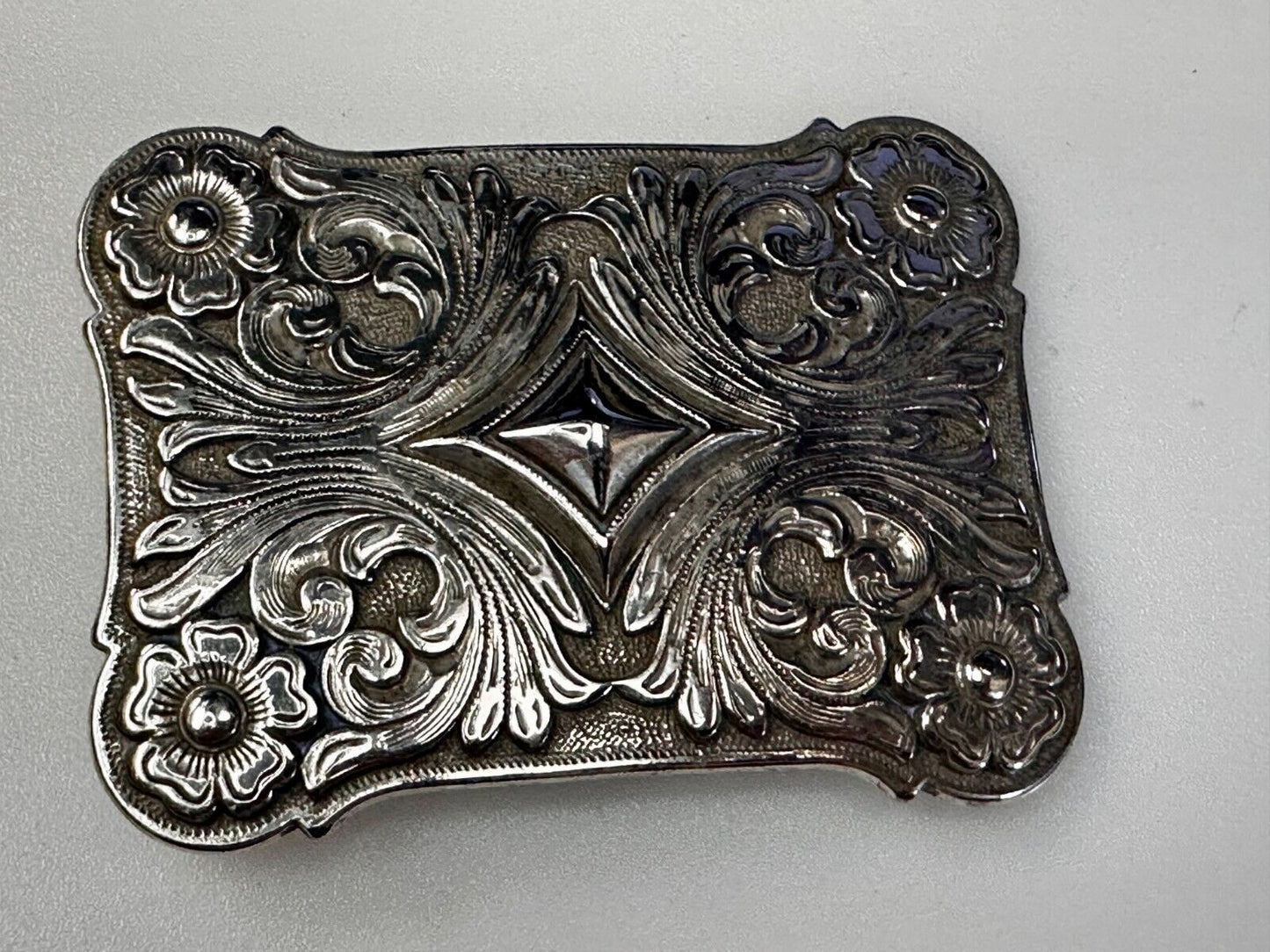 Vintage Ivan Brand Raised Diamond Center Flower Swirl Design Belt Buckle