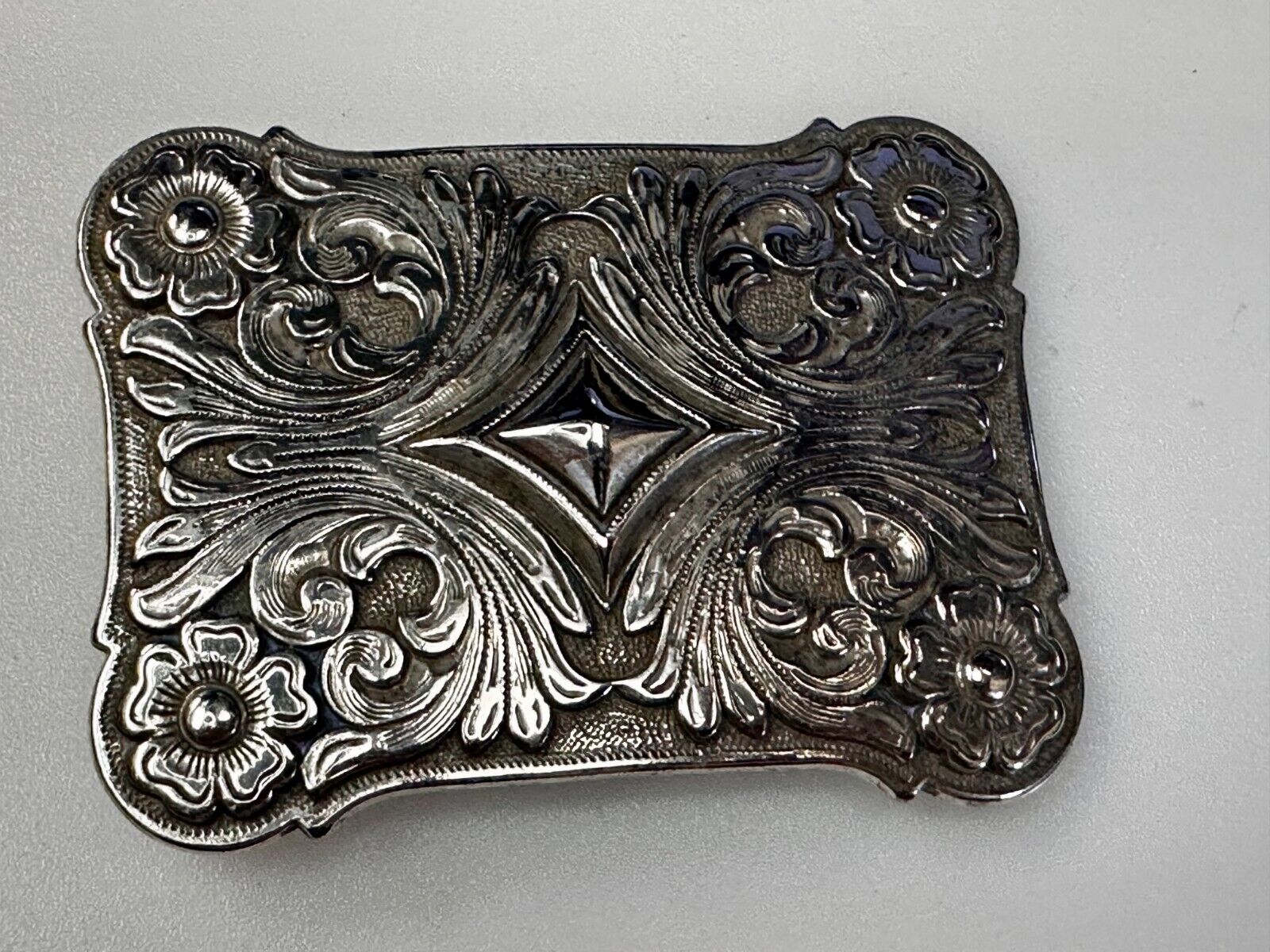 Vintage Ivan Brand Raised Diamond Center Flower Swirl Design Belt Buckle