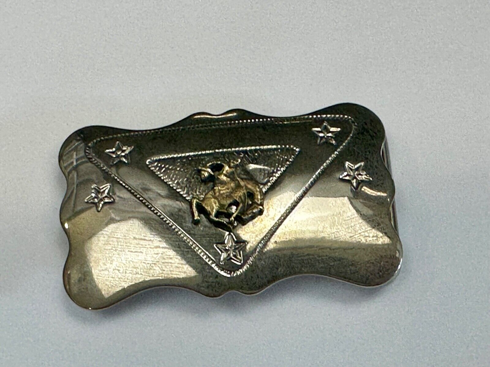 Vintage Cowboy Saddle Bronc western two tone belt buckle  with star accents