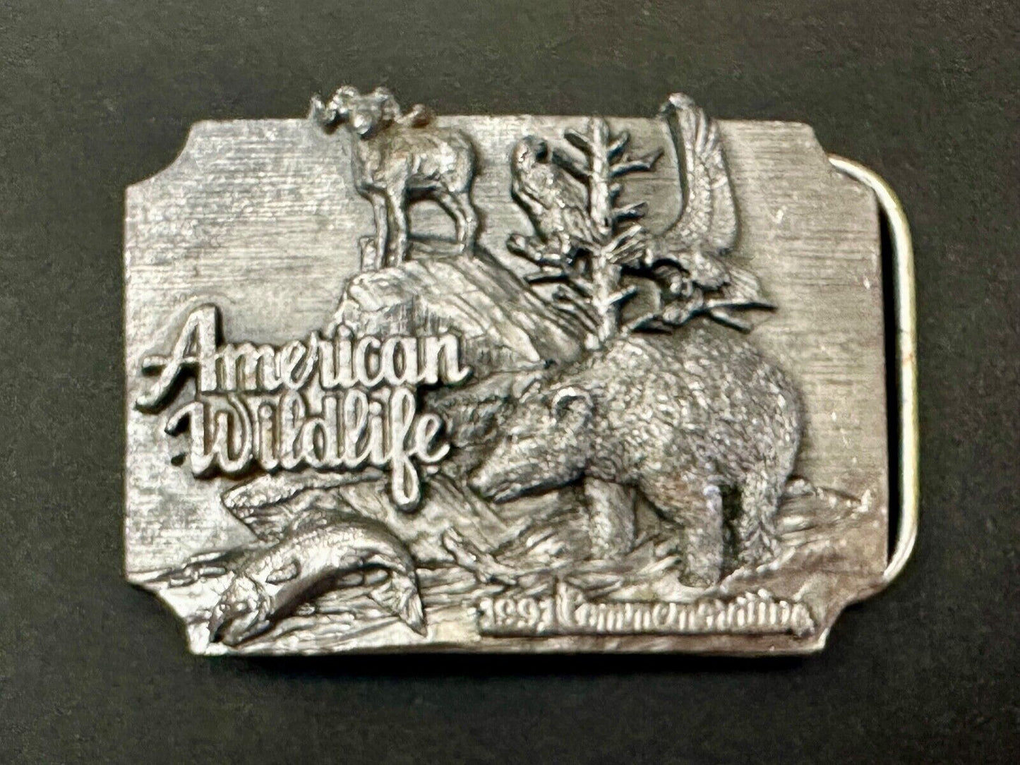 Alaska Wildlife Vintage 1991 Commemorative Pewter Belt Buckle