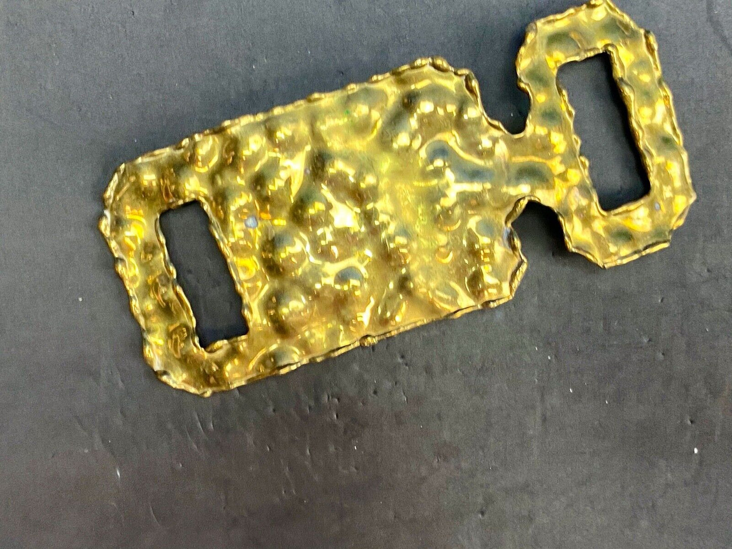 Vintage Made in India large tin pattern style belt buckle 